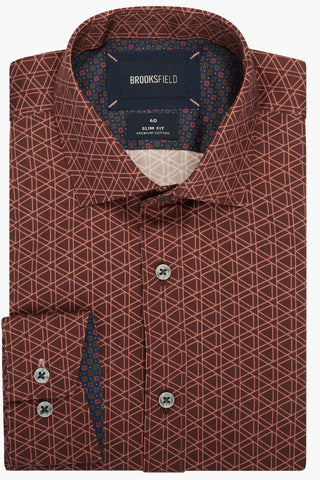Brooksfield | Triangle Print Slim Fit Dress Shirt