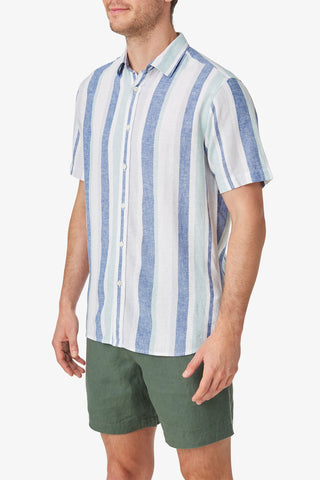 Blazer | Ted Stripe Linen Blend S/S Casual Shirt - Peter Shearer Menswear - [variant_option1] - [variant_option2] - [variant_option3]