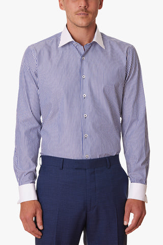 Abelard | Londres Stripe Single Cuff Slim Fit Business Shirt - Peter Shearer Menswear - [variant_option1] - [variant_option2] - [variant_option3]