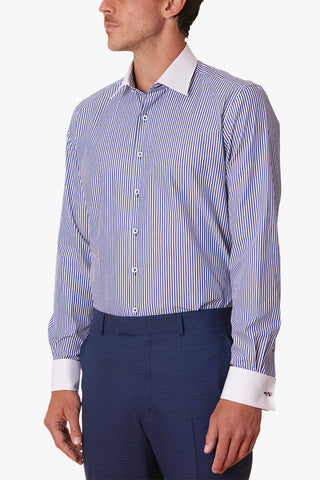 Abelard | Londres Stripe Single Cuff Slim Fit Business Shirt - Peter Shearer Menswear - [variant_option1] - [variant_option2] - [variant_option3]
