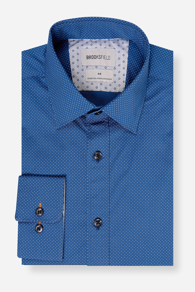 BROOKSFIELD | Dot Print Regular Fit Business Shirt - Peter Shearer Menswear - [variant_option1] - [variant_option2] - [variant_option3]