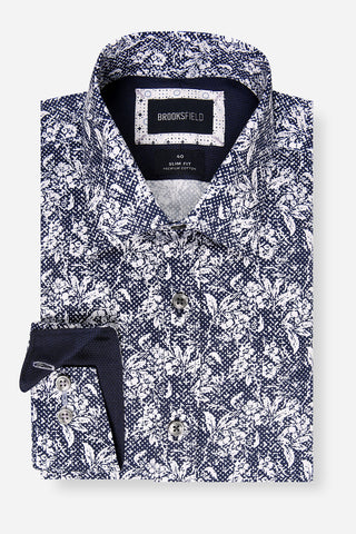 BROOKSFIELD | Abstract Floral Print Slim Fit Business Shirt - Peter Shearer Menswear - [variant_option1] - [variant_option2] - [variant_option3]
