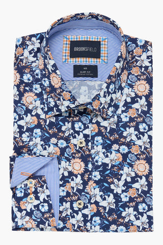 Brooksfield | Large Floral Print Slim Fit Business Shirt