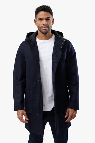 Brooksfield | Hooded Overcoat - Peter Shearer Menswear - [variant_option1] - [variant_option2] - [variant_option3]