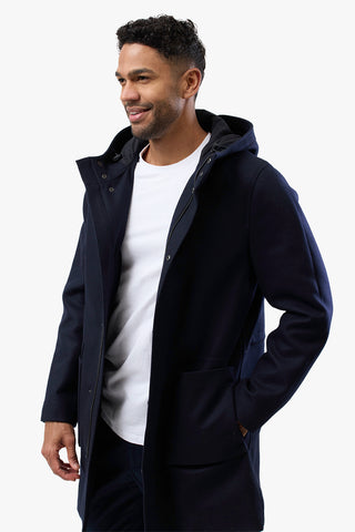 Brooksfield | Hooded Overcoat - Peter Shearer Menswear - [variant_option1] - [variant_option2] - [variant_option3]