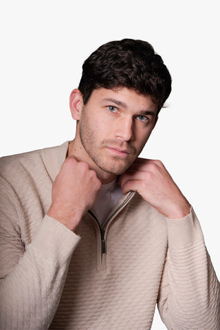Bridge & Lord | Triangle Textured Quarter Zip - Peter Shearer Menswear - [variant_option1] - [variant_option2] - [variant_option3]