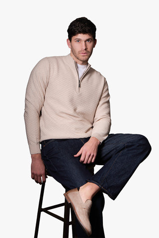 Bridge & Lord | Triangle Textured Quarter Zip - Peter Shearer Menswear - [variant_option1] - [variant_option2] - [variant_option3]