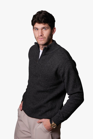 Bridge & Lord | Quarter Zip With Rib Side Seam - Peter Shearer Menswear - [variant_option1] - [variant_option2] - [variant_option3]