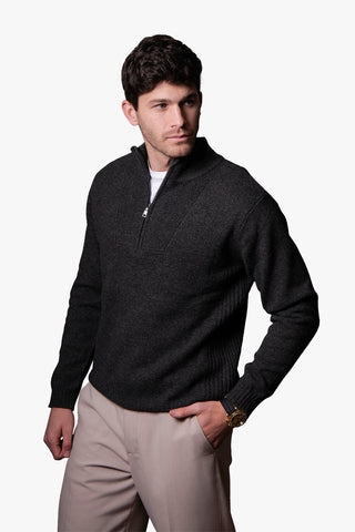 Bridge & Lord | Quarter Zip With Rib Side Seam - Peter Shearer Menswear - [variant_option1] - [variant_option2] - [variant_option3]