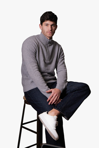 Bridge & Lord | Quarter Zip With Rib Side Seam - Peter Shearer Menswear - [variant_option1] - [variant_option2] - [variant_option3]