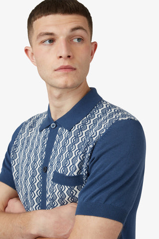 Ben Sherman | Geo Jacquard Button Through Polo - Peter Shearer Menswear - [variant_option1] - [variant_option2] - [variant_option3]