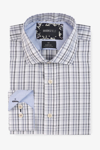 Brooksfield | Check Dress Shirt Slim Fit - Peter Shearer Menswear - [variant_option1] - [variant_option2] - [variant_option3]