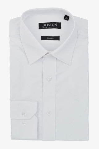 boston dress shirts Boston Pinpoint White Dress Shirt Non-Iron, Wrinkle-Resistant & Breathable Contemporary (Slim) / 17.5 / Long (34-35)